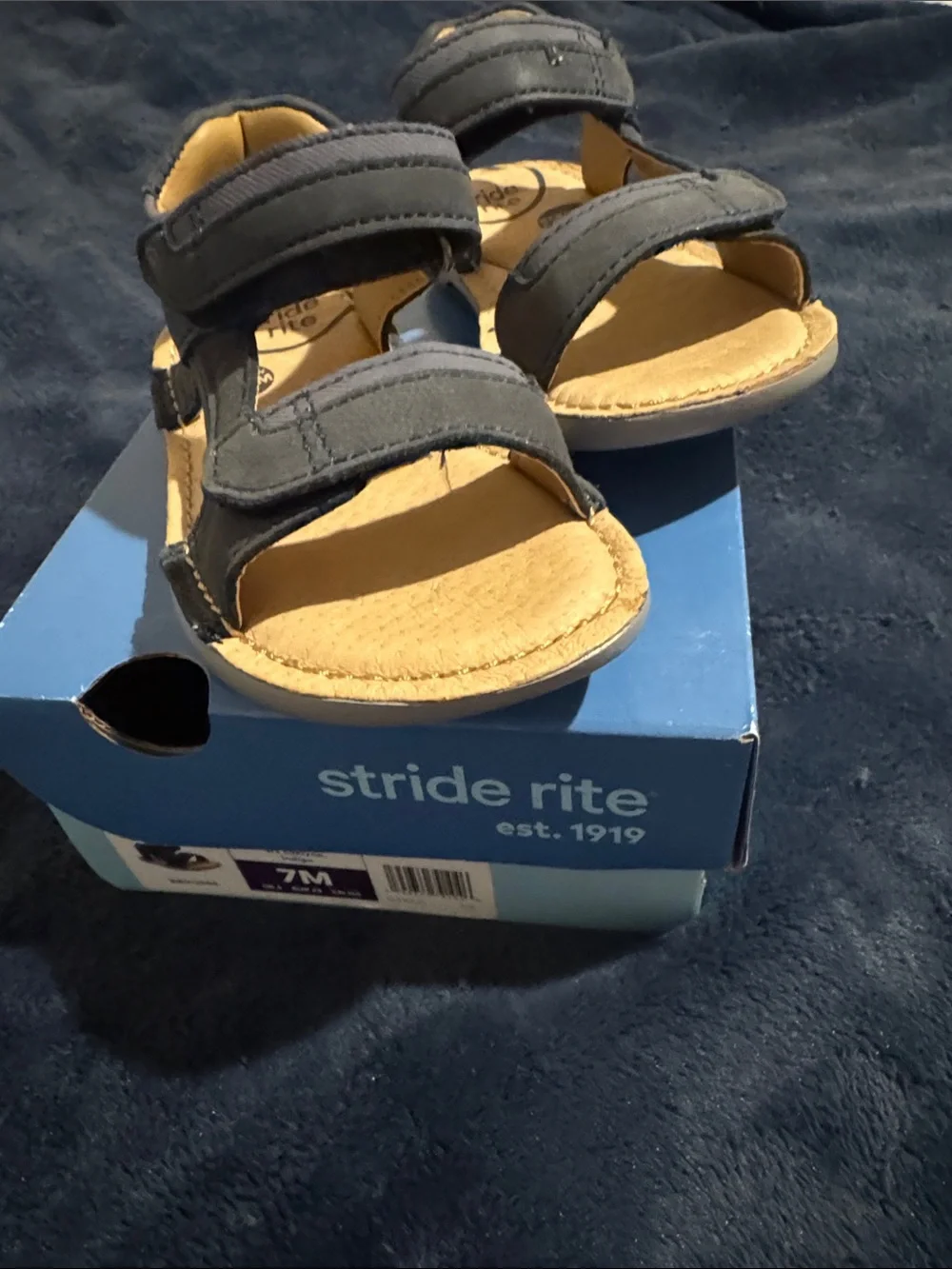 Stride Rite Navy and Tan Kids Adjustable Hook-and-Loop Sandals